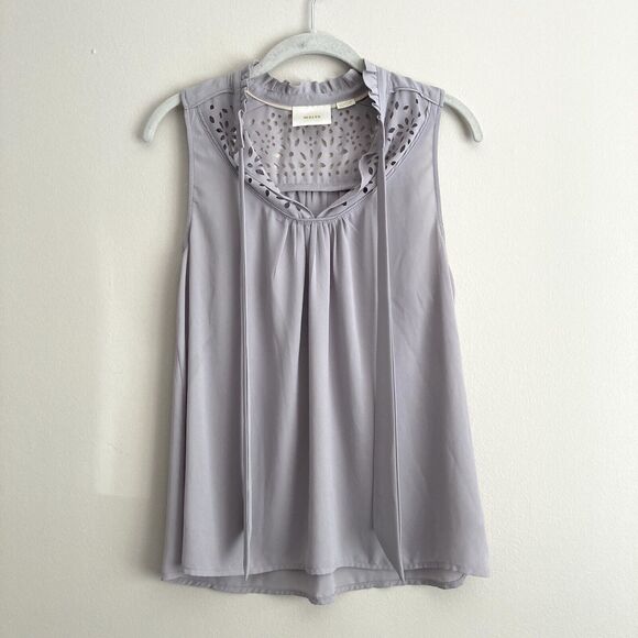 Maeve Anthropologie Womens Size 4 Gray Luca Laser Cut Tie Blouse Sleeveless Top - Picture 1 of 10